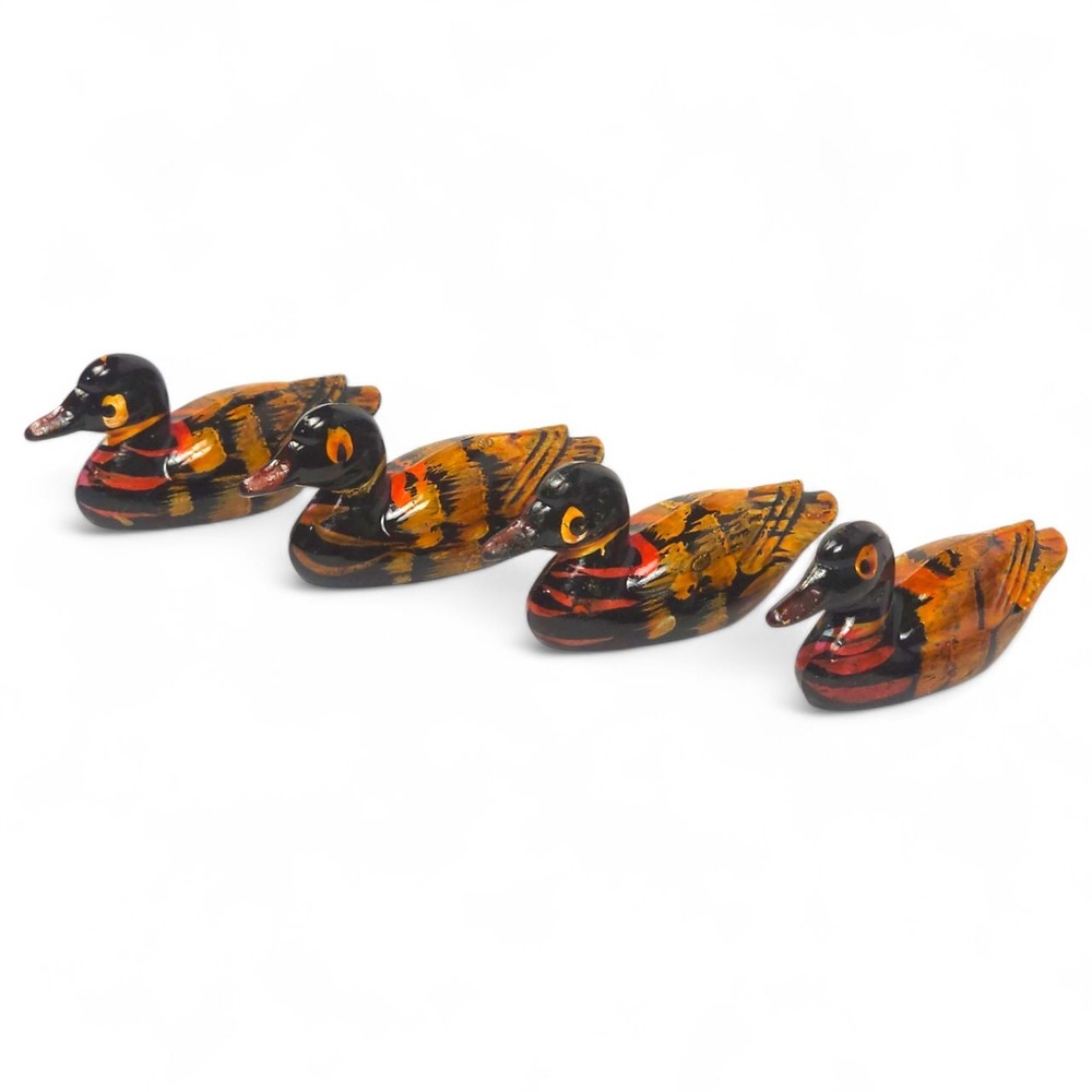 4 Vintage Miniature Ceramic Duck Decoys Hand Painted Porcelain Bird Figurine 2"